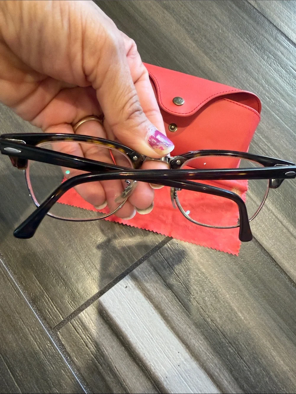 Ray-Ban Black Tortoiseshell Browline Glasses with Red Case
